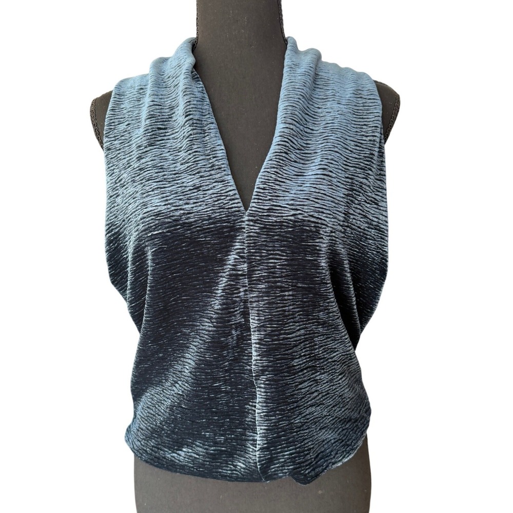 Dolan Left Coast Collection Blue Crushed Velvet Halter Top Size Large Romantic